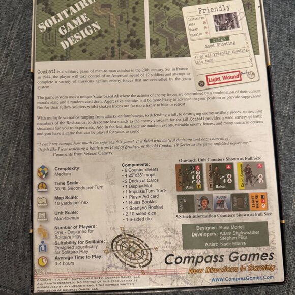 Combat! Volume 1 (open, unpunched, cards in factory seal) Compass Games - Picture 6 of 12